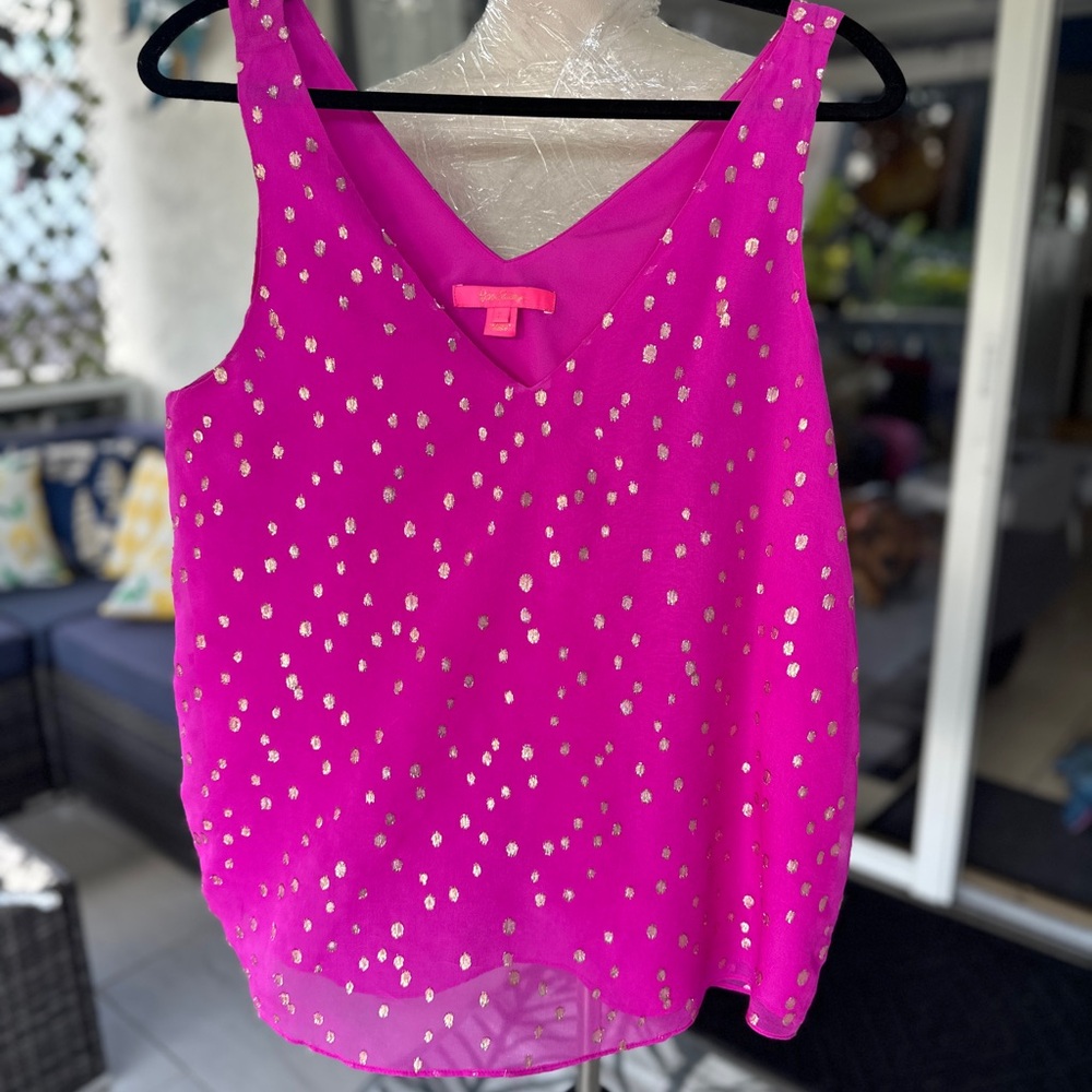 Lilly Pulitzer Fuchsia Top with Silver Dots
